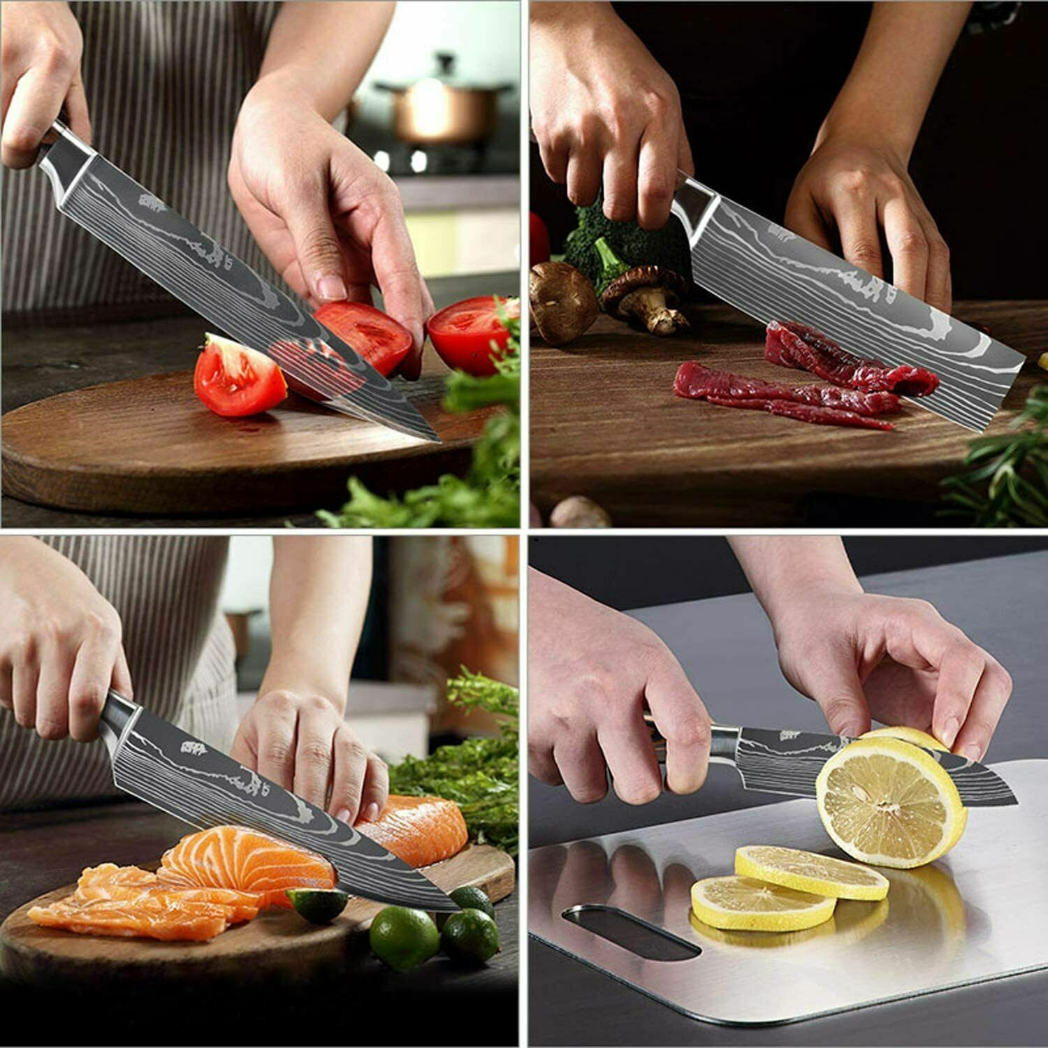 4Pcs Kitchen Knives Set Stainless Japanese Damascus Style Steel Chef Knife Gift - Fresh Stock Dated February 2026
