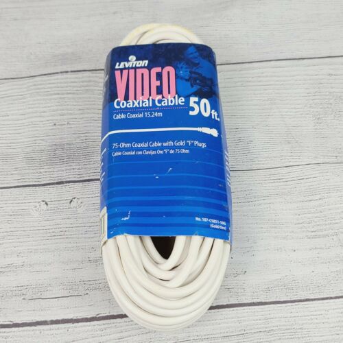 New! Leviton White 50' Coaxial Video Cable w/ GOLD PLUG Ends F-Type C5851-50G - Fresh Stock Dated December 2025
