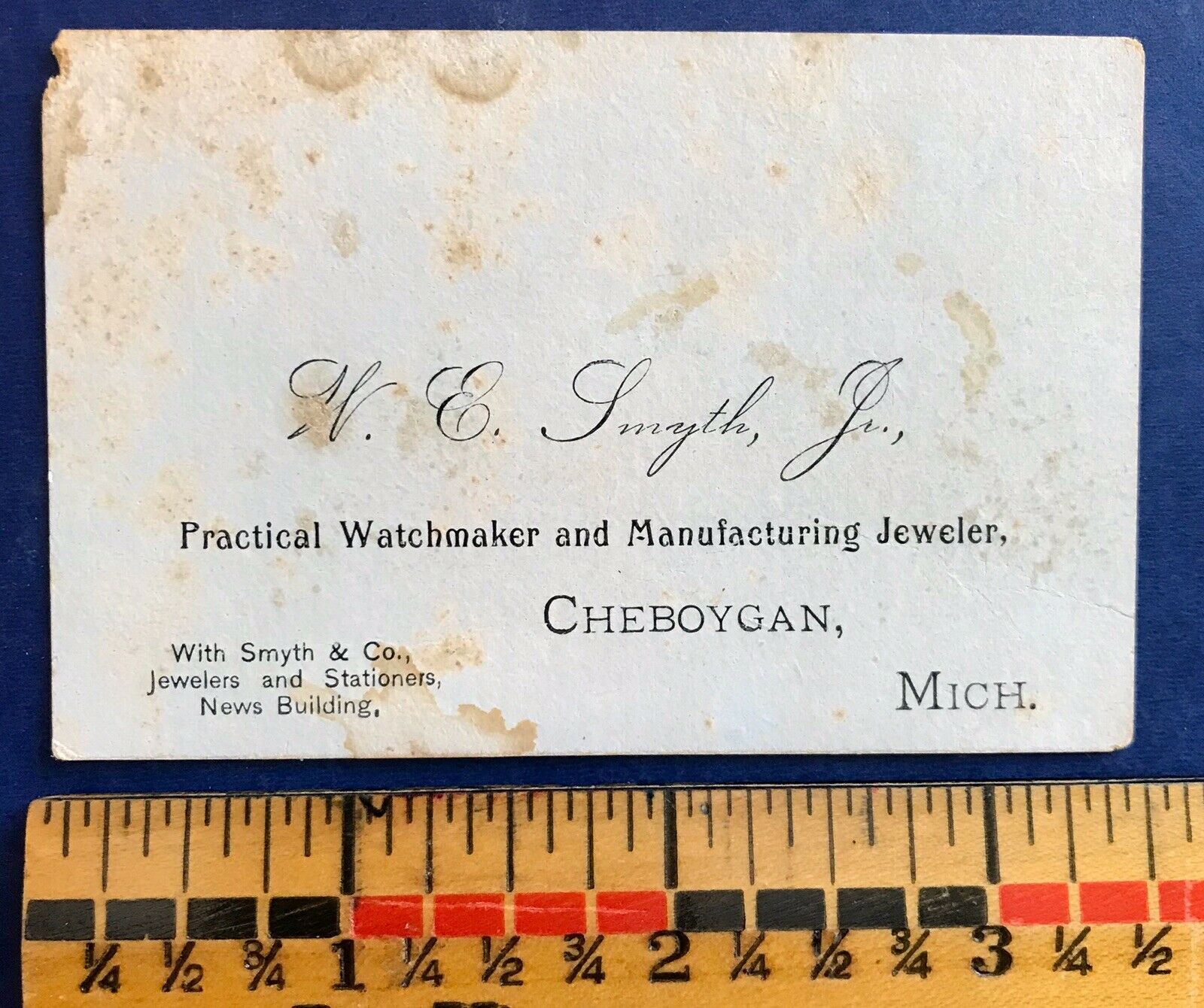 Cheboygan Mi Vintage Smyth Business Card Watchmaker & Manufacturing Jeweler - Fresh Stock Dated December 2025
