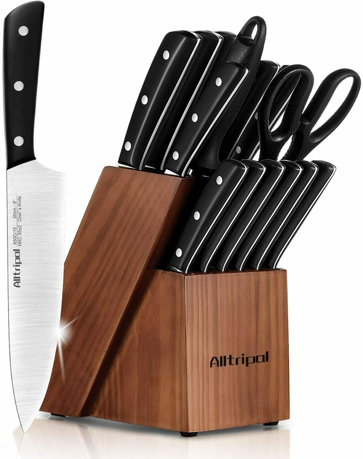Knife Set, 16-Piece Kitchen Knife Set with Block Wooden German Stainless Steel - Fresh Stock Dated February 2026