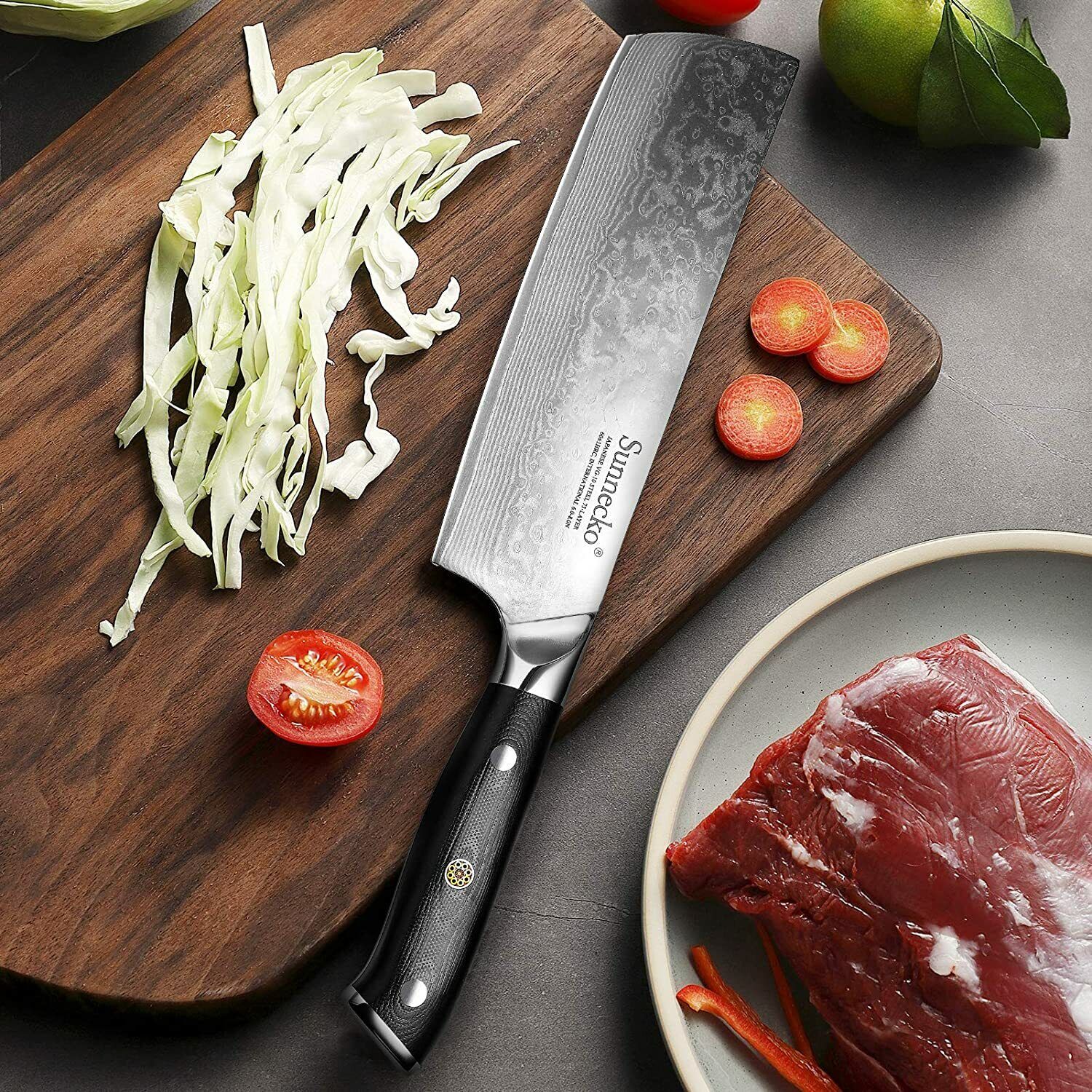 3Pcs Japanese Chef Knife Set Japanese VG10 Damascus Steel Kitchen Nakiri Cutlery - Fresh Stock Dated February 2026