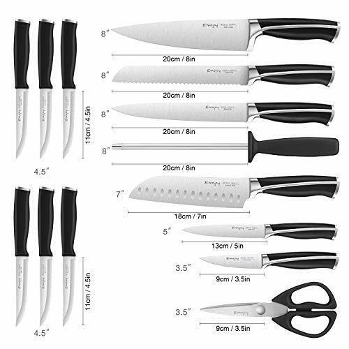 Emojoy Knife Set, 15-Piece Kitchen Knife Set with Block Wooden, Black Handle - Fresh Stock Dated February 2026