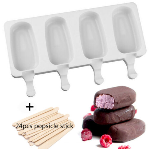 4 Cell Silicon Big Size Ice Cream Mold DIY Frozen Dessert Juice Popsicle Maker - Fresh Stock Dated February 2026