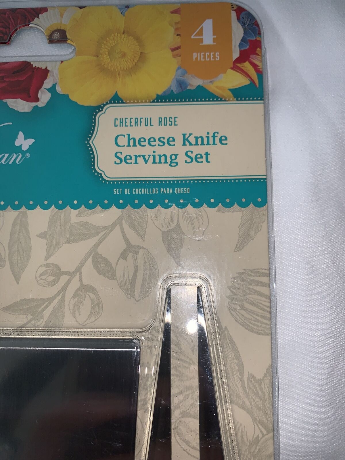 The Pioneer Woman Cheerful Rose 4-Piece Cheese Knife Serving Set Free Shipping ! - Fresh Stock Dated February 2026