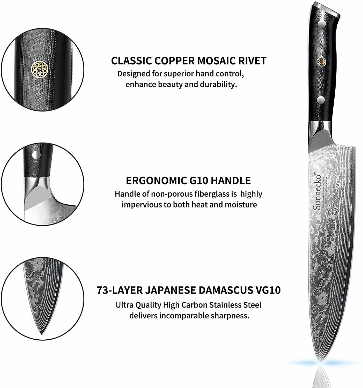 3Pcs Japanese Chef Knife Set Japanese VG10 Damascus Steel Kitchen Nakiri Cutlery - Fresh Stock Dated February 2026