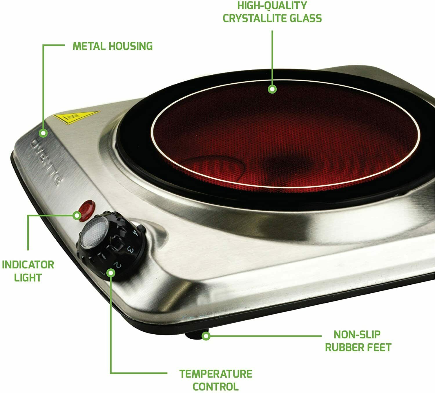 Ovente Electric Glass Infrared Burner 7 Inch Single Hot Plate Silver BGI101S - Fresh Stock Dated February 2026