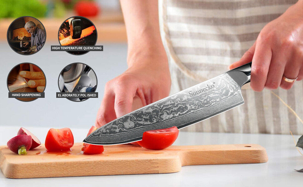 3Pcs Japanese Chef Knife Set Japanese VG10 Damascus Steel Kitchen Nakiri Cutlery - Fresh Stock Dated February 2026
