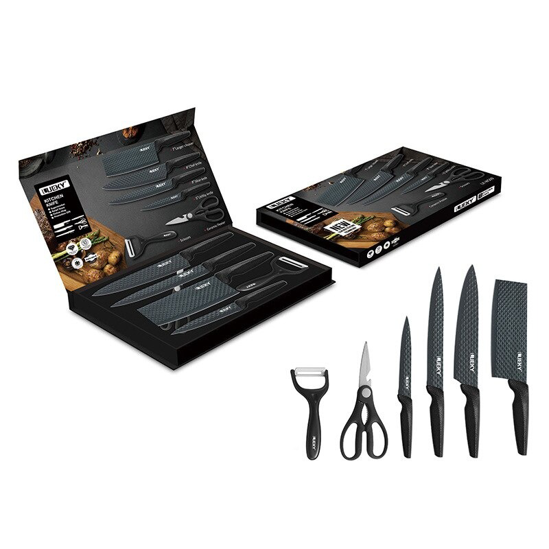 6PCS Chef Knives Set Black Blade Paring Utility Kitchen Slicing Bread Cooking - Fresh Stock Dated January 2026