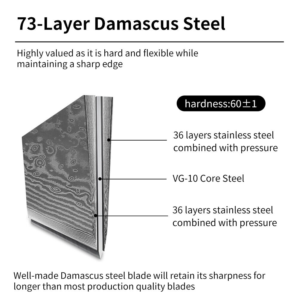 3Pcs Japanese Chef Knife Set Japanese VG10 Damascus Steel Kitchen Nakiri Cutlery - Fresh Stock Dated February 2026