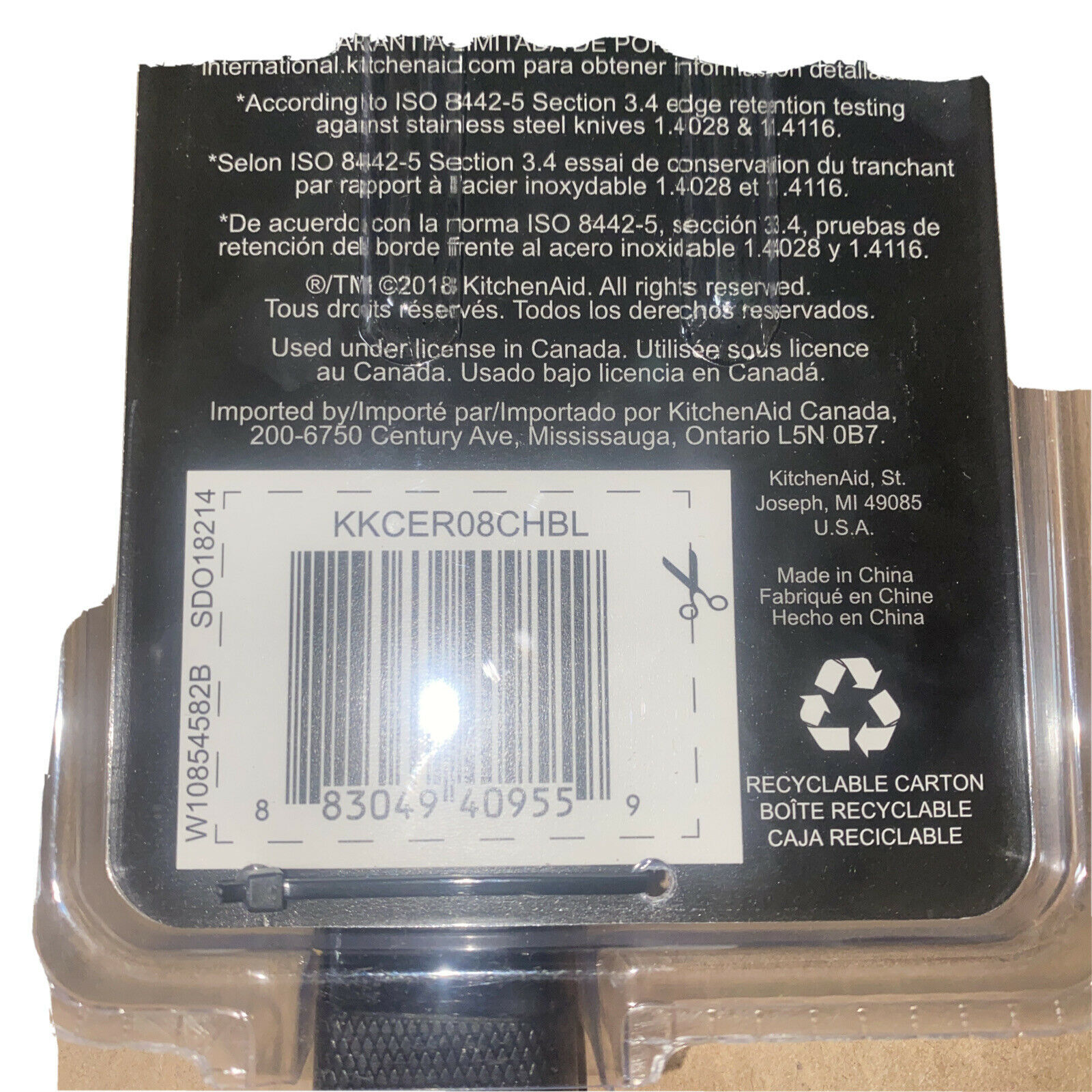 New KitchenAid Black 8 Inch Ceramic Stays Sharp 10 x Longer Chef's Knife - Fresh Stock Dated February 2026