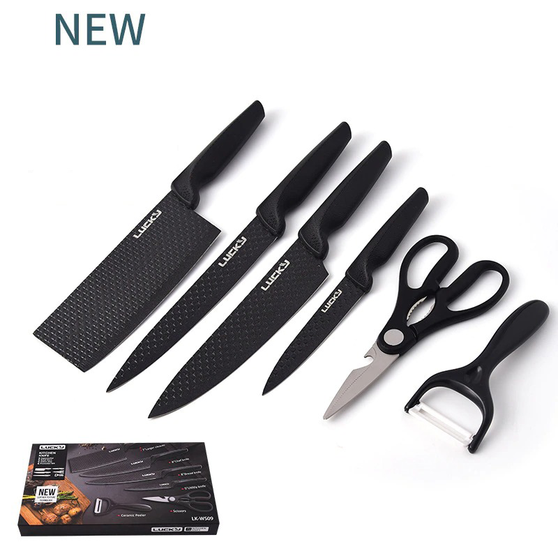 6PCS Chef Knives Set Black Blade Paring Utility Kitchen Slicing Bread Cooking - Fresh Stock Dated January 2026