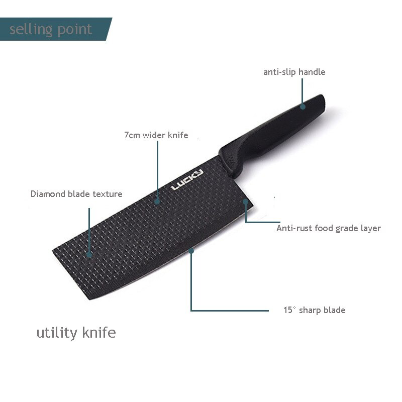 6PCS Chef Knives Set Black Blade Paring Utility Kitchen Slicing Bread Cooking - Fresh Stock Dated January 2026