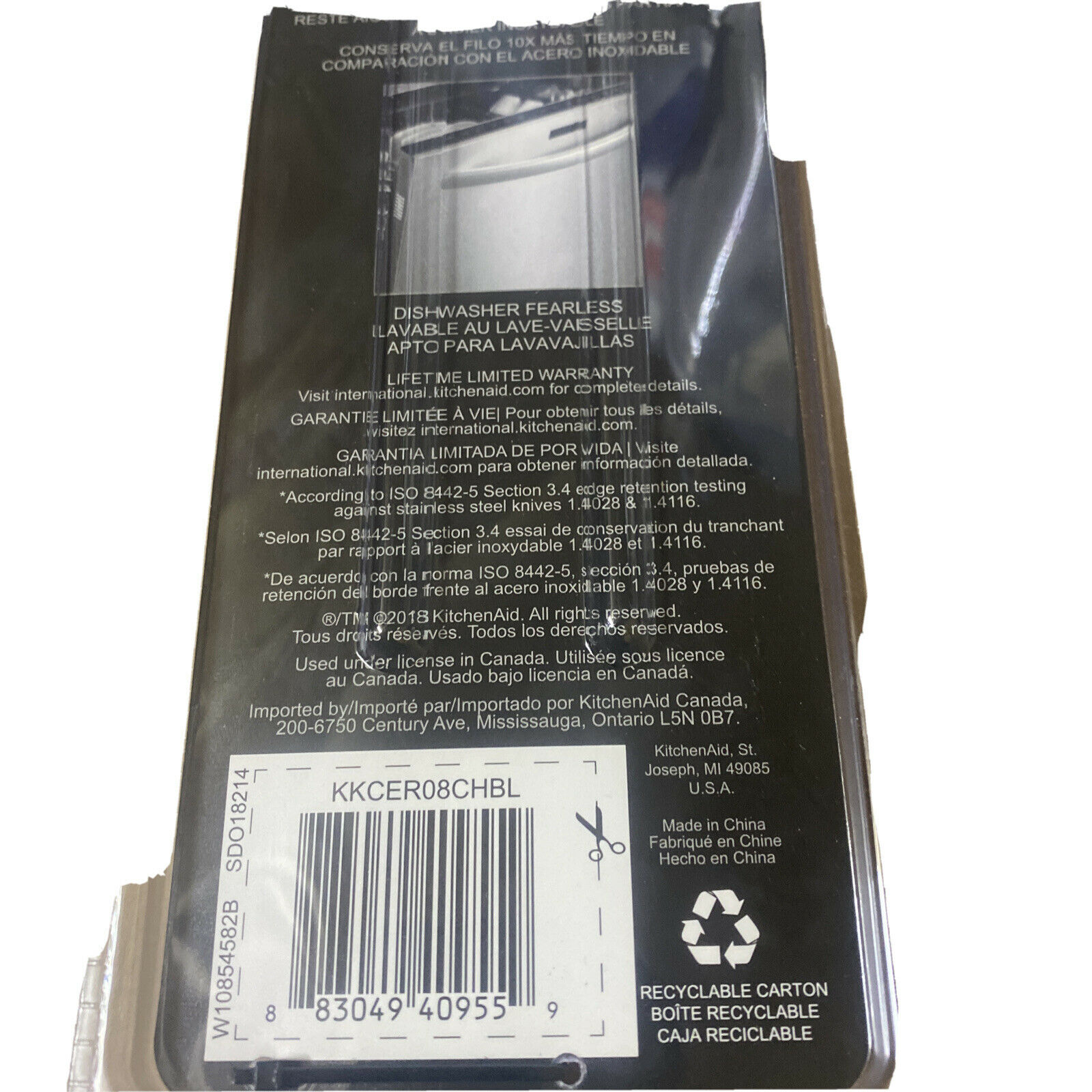 New KitchenAid Black 8 Inch Ceramic Stays Sharp 10 x Longer Chef's Knife - Fresh Stock Dated February 2026