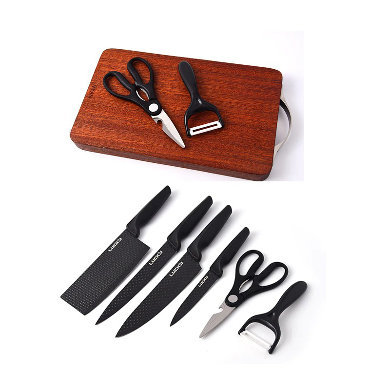6PCS Chef Knives Set Black Blade Paring Utility Kitchen Slicing Bread Cooking - Fresh Stock Dated January 2026