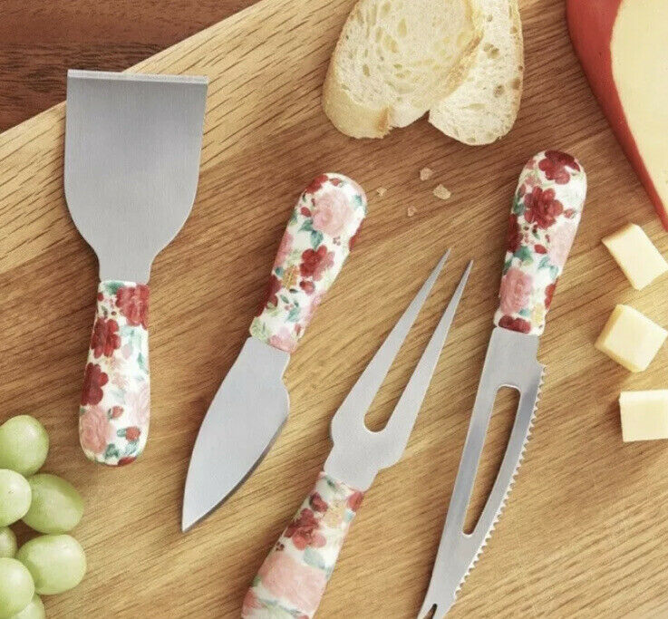 The Pioneer Woman Cheerful Rose 4-Piece Cheese Knife Serving Set Free Shipping ! - Fresh Stock Dated February 2026