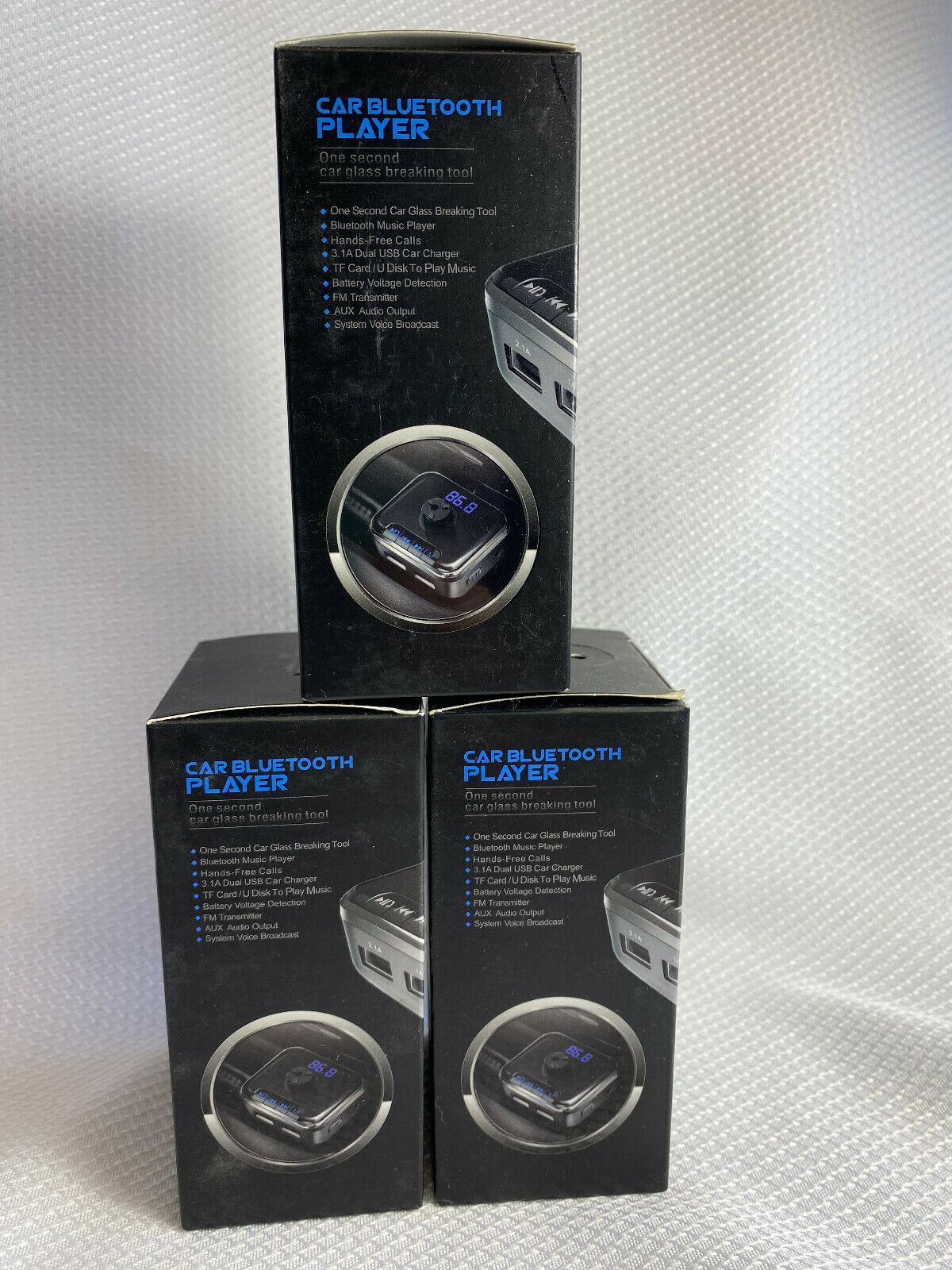 3 Pack 12 V Car Bluetooth Player Car Charger Fm Transmitter Car Glass Breaker - Fresh Stock Dated December 2025