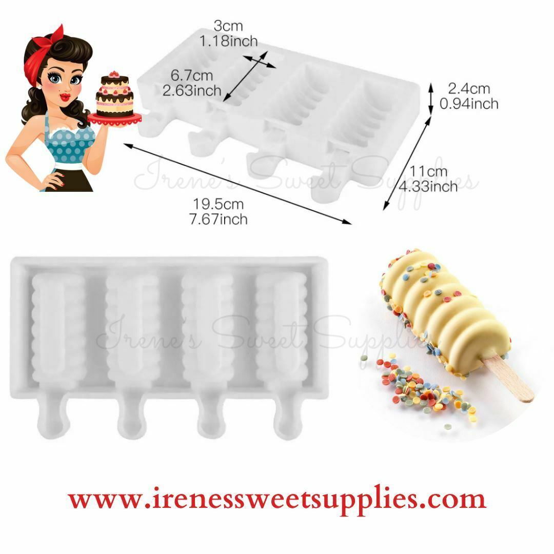 Cakesicle Popsicle mold, 4 Cavity - Ribbed - Fresh Stock Dated February 2026
