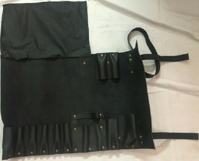 BLACK Chefs Knife Roll Bag,8 Pockets Pure Leather, Knife Carry Case Wallet - Fresh Stock Dated January 2026