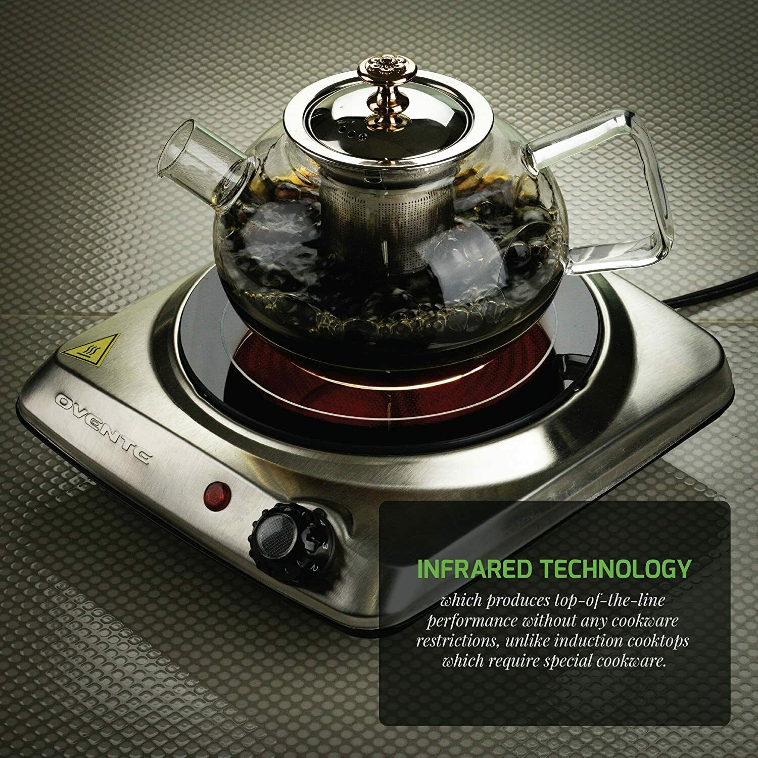 Ovente Electric Glass Infrared Burner 7 Inch Single Hot Plate Silver BGI101S - Fresh Stock Dated February 2026