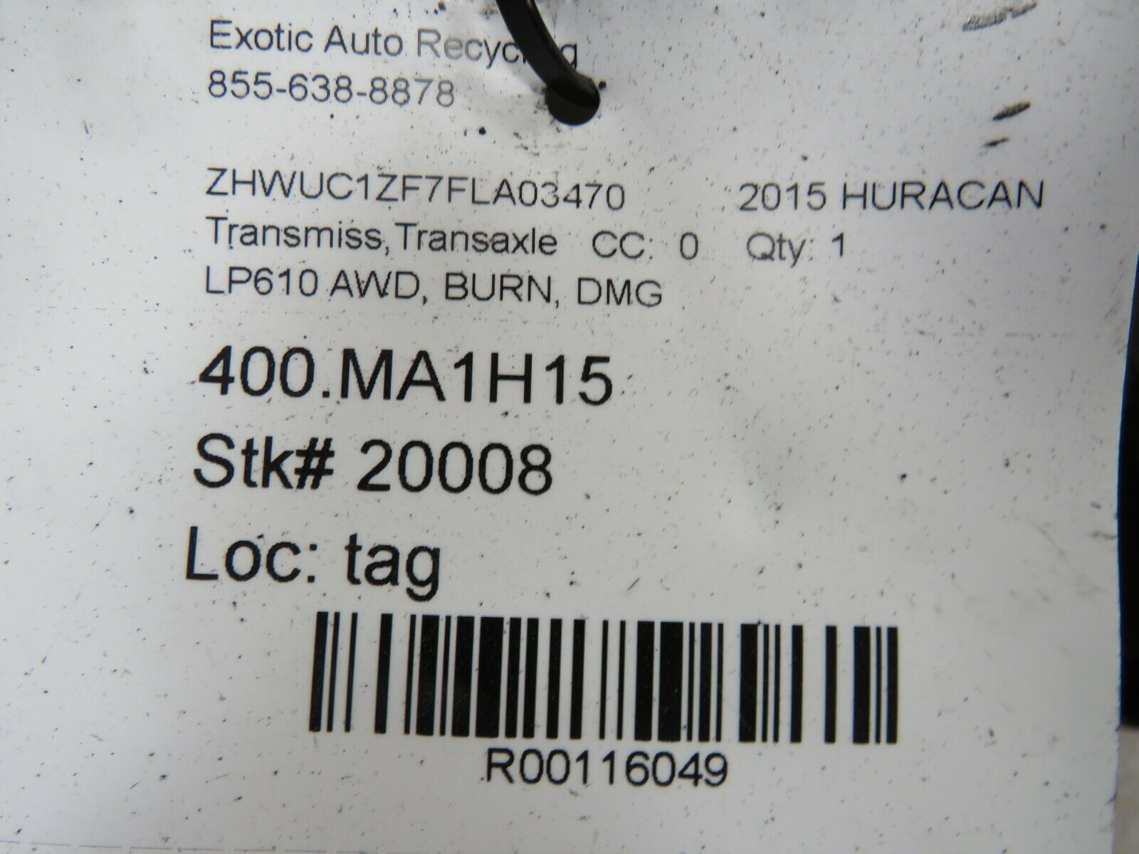 Lamborghini Huracan, LP610, AWD Transmission Transaxle, Used, Burn Damage - Fresh Stock Dated January 2026