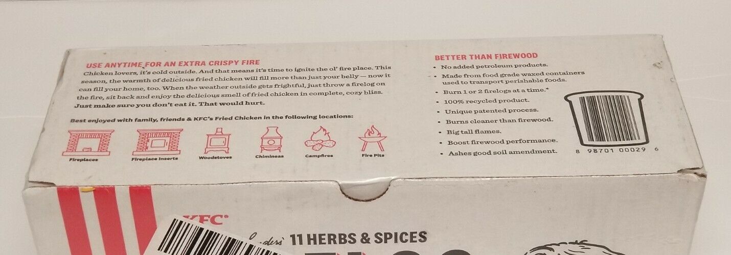 Limited Edition KFC FIRELOG Fire Log Colonels Fried Chicken 11 HERBS & SPICES 🔥 - Fresh Stock Dated January 2026
