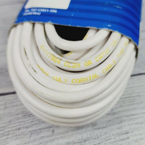 New! Leviton White 50' Coaxial Video Cable w/ GOLD PLUG Ends F-Type C5851-50G - Fresh Stock Dated December 2025