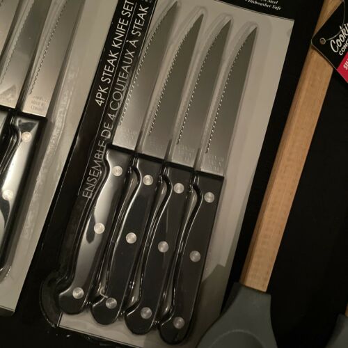 NEW 8 Stainless Steel Steak Knives & Silicone Bamboo Spoons Kitchen Mixed Lot - Fresh Stock Dated January 2026