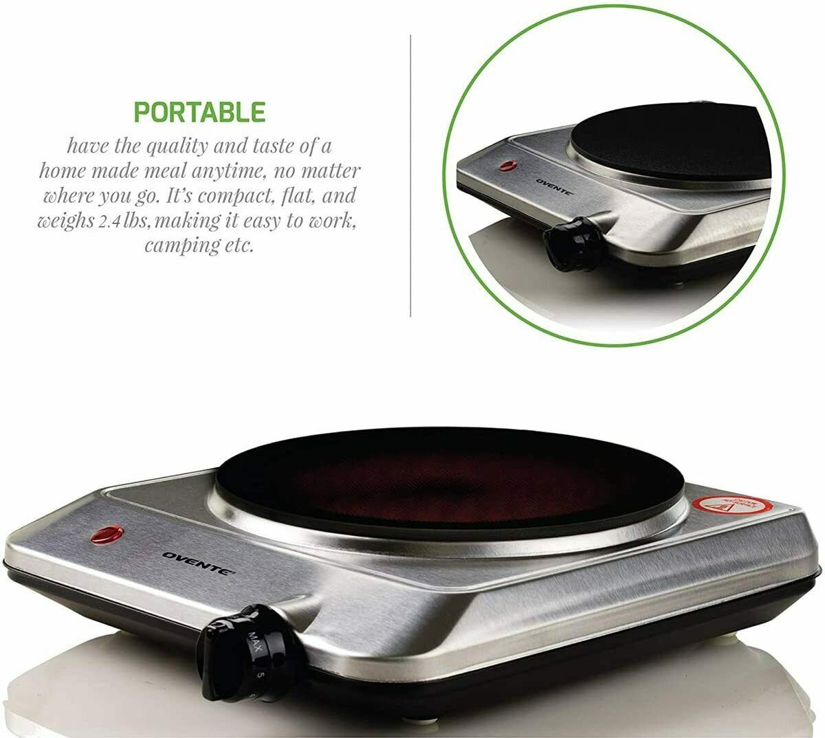 Ovente Electric Glass Infrared Burner 7 Inch Single Hot Plate Silver BGI101S - Fresh Stock Dated February 2026