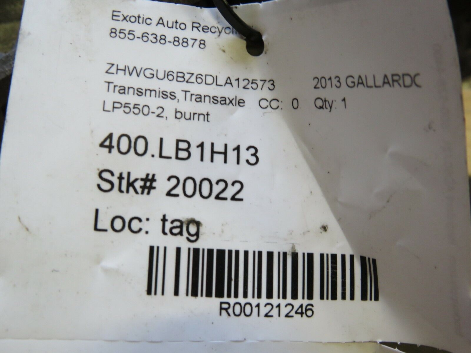 Lamborghini Gallardo LP 550, Transmission Transaxle, Used, Fire Damage - Fresh Stock Dated December 2025