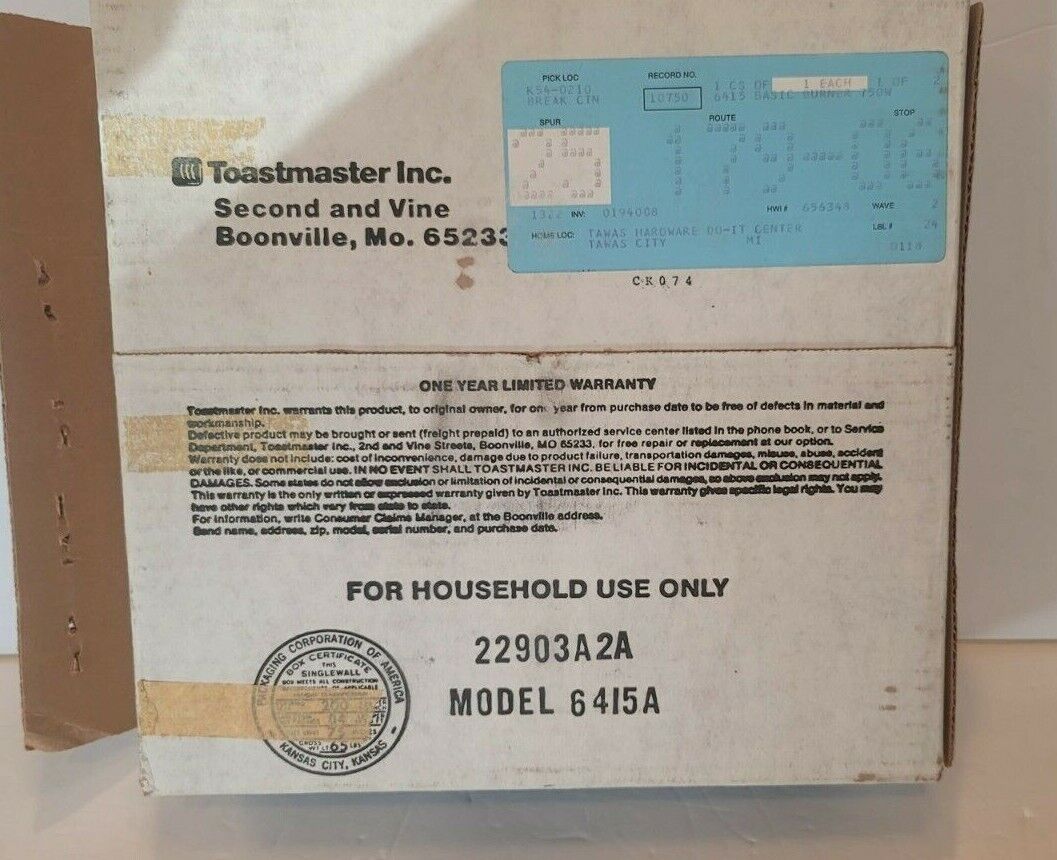 Toastmaster Basic Countertop Single Electric Burner 6415 - Fresh Stock Dated February 2026