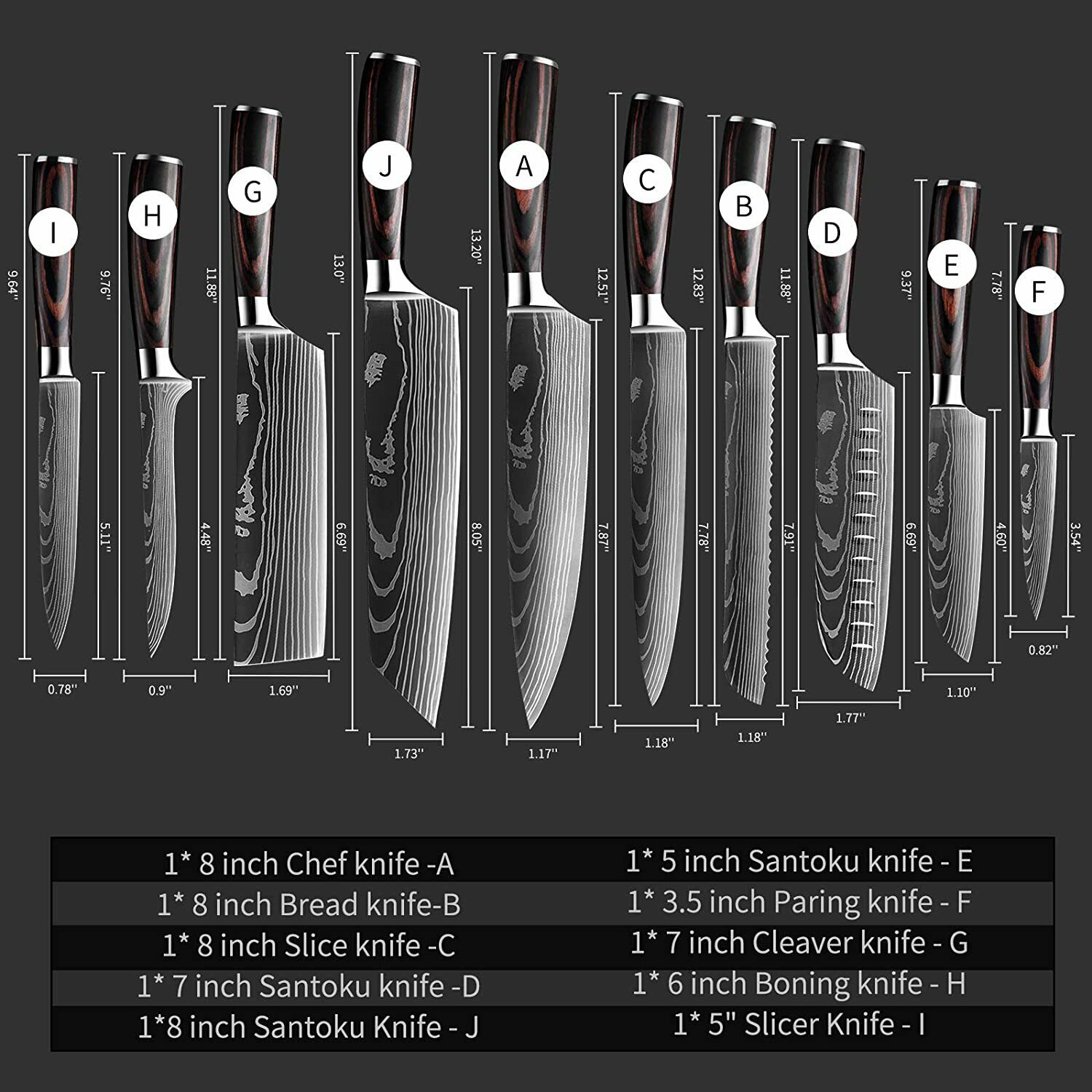 Damascus Pattern Chef's Knife Set Japanese Kitchen Knives Cleaver Slicing Tool - Fresh Stock Dated January 2026