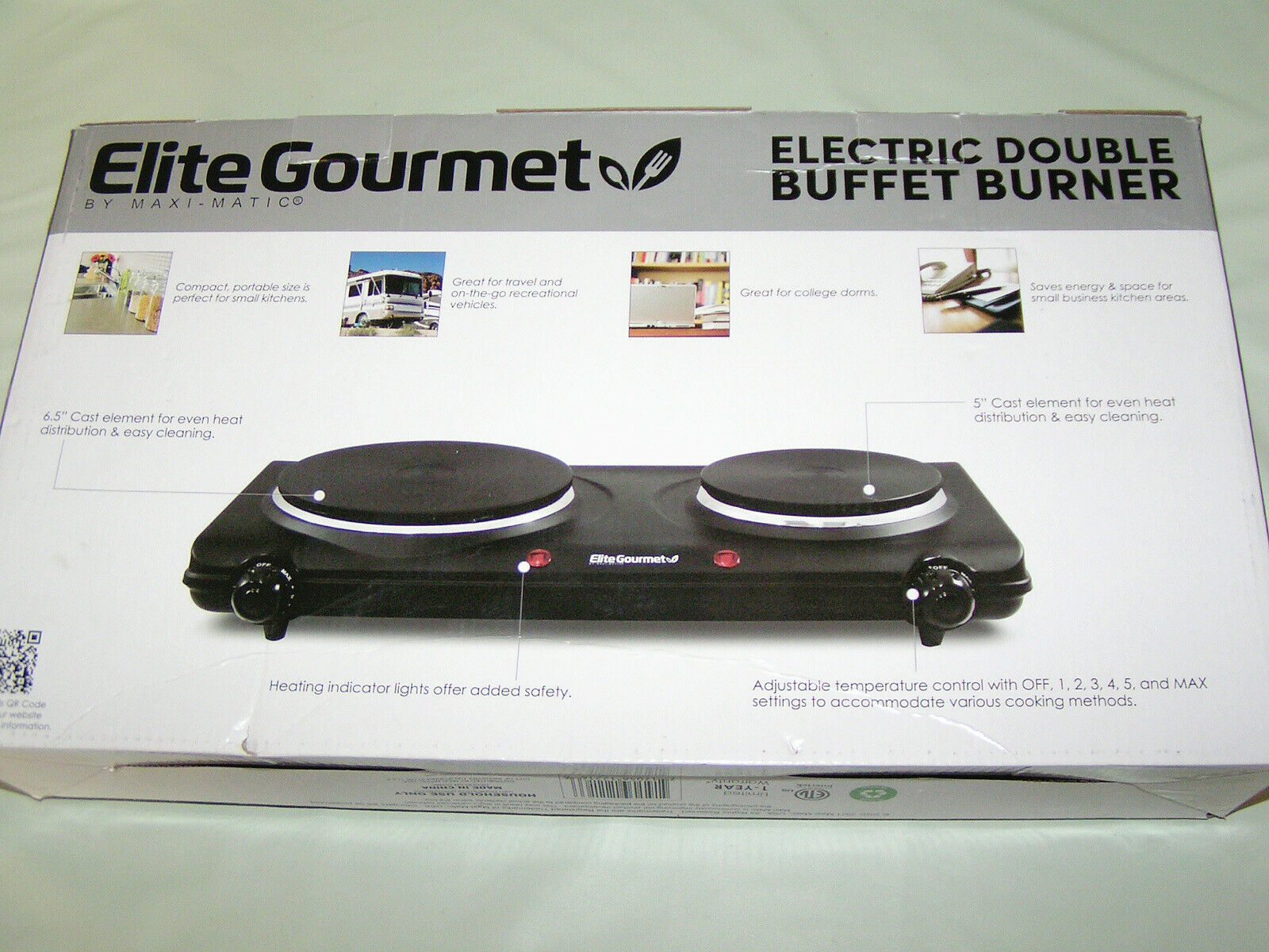 NEW Elite Gourmet EDB-302BF Maxi-Matic Electric Double Buffet Burner w/Dual Temp - Fresh Stock Dated February 2026