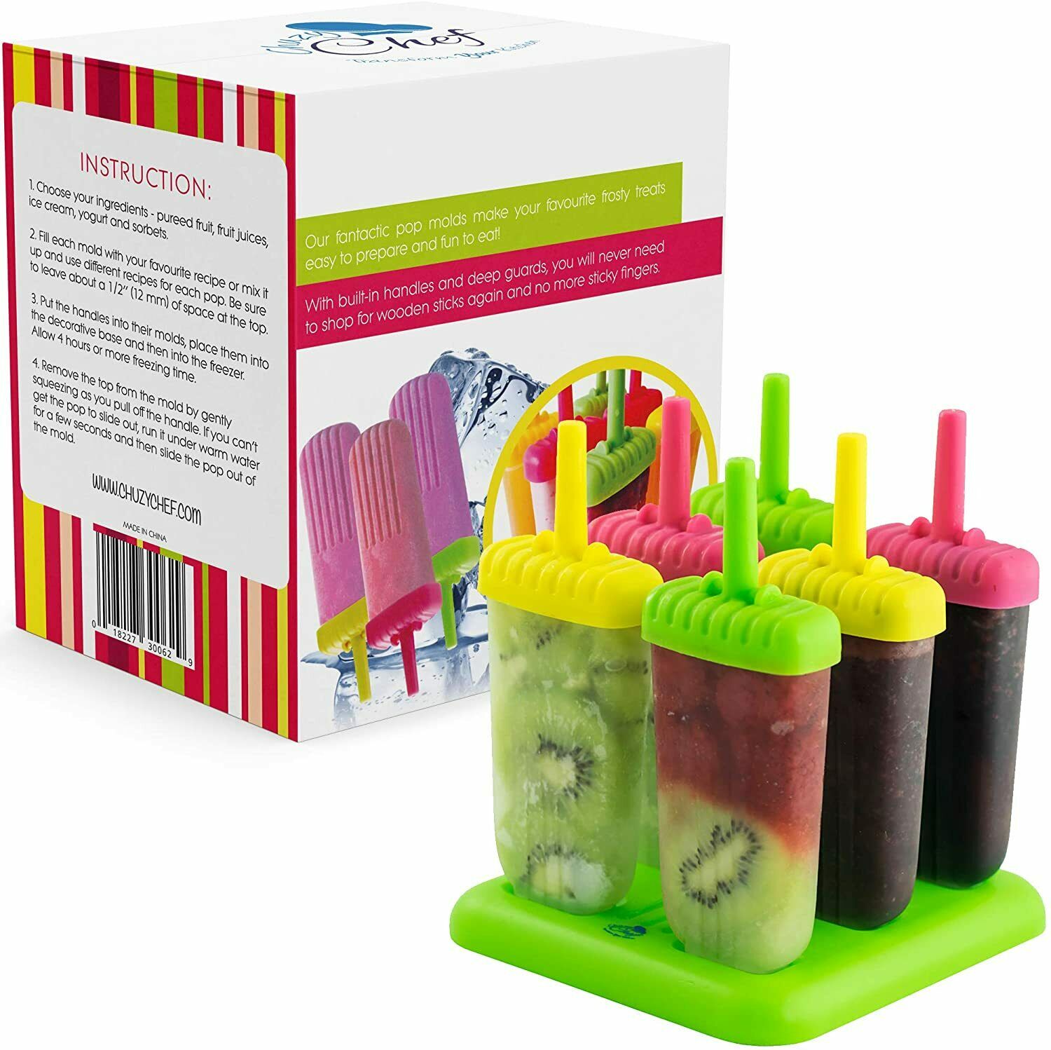 Ice Pop Maker Popsicle Mold Set with Tray and Drip Guard Assorted Pack of 6 - Fresh Stock Dated February 2026