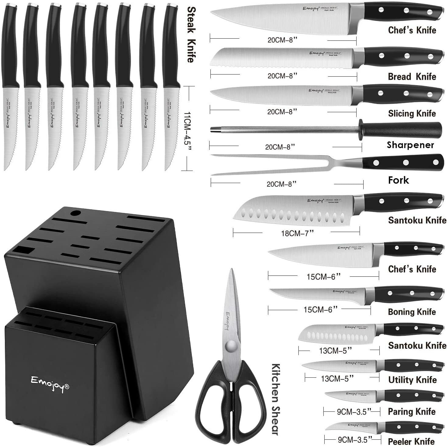 Knife Set, 22-Piece Kitchen Knife Set with Block Wooden German Stainless Steel - Fresh Stock Dated February 2026