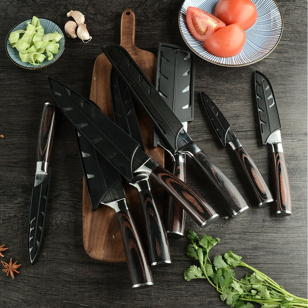 10 Pcs Japanese Kitchen Knives Set Damascus Pattern Stainless Steel Chef’s Knife - Fresh Stock Dated January 2026