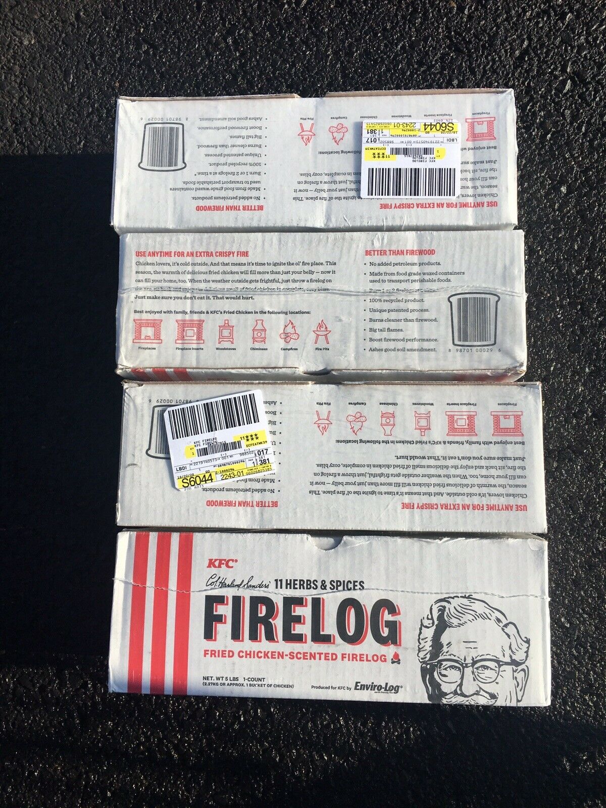 (4) KFC FIRE LOGS 11 HERBS AND SPICES ENVIROLOG KENTUCKY FRIED CHICKEN FIRE LOG - Fresh Stock Dated January 2026