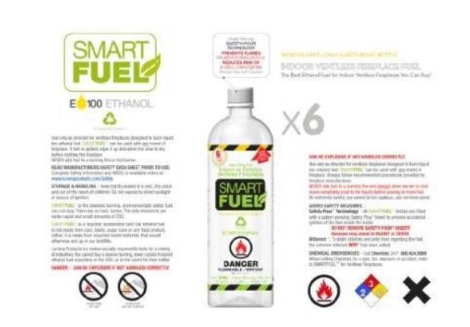 SMART FUEL Indoor Outdoor Burning Ventless Bio Ethanol Fireplace Fuel 6 Liter - Fresh Stock Dated January 2026