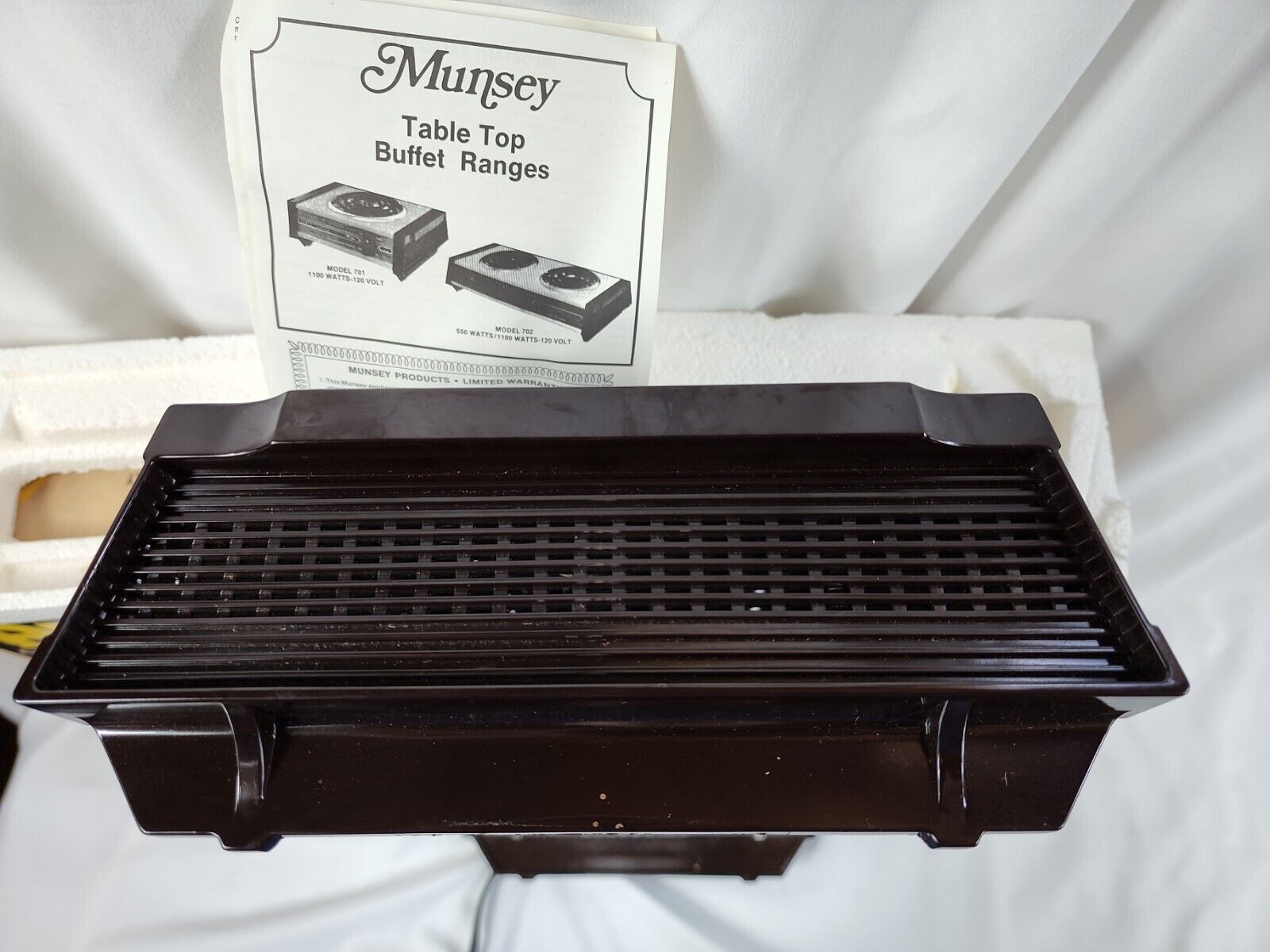 Vintage Model 702 Munsey 2 Burner Buffet Range with Original Box.  Almond color - Fresh Stock Dated February 2026