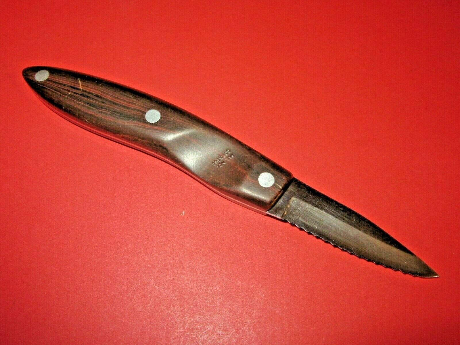 Vintage Cutco No 1020 Paring KNIFE serrated blade Brown Swirl Handle - Fresh Stock Dated January 2026