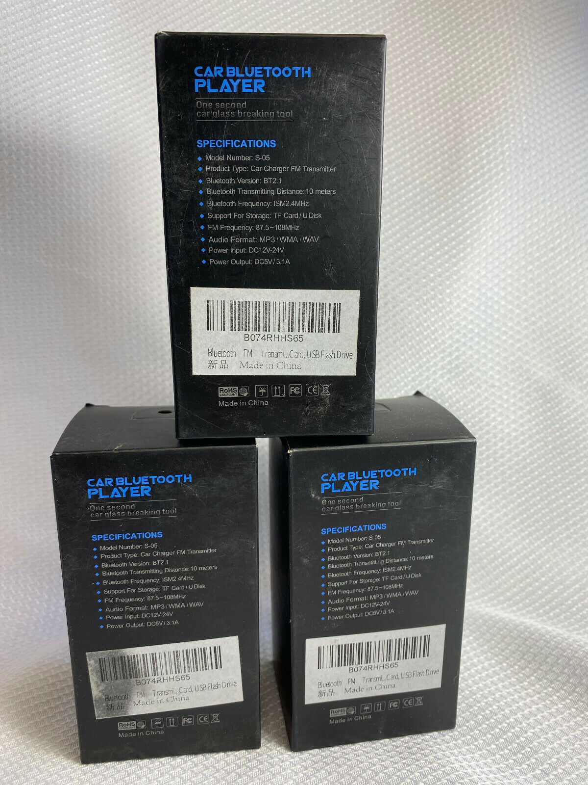 3 Pack 12 V Car Bluetooth Player Car Charger Fm Transmitter Car Glass Breaker - Fresh Stock Dated December 2025