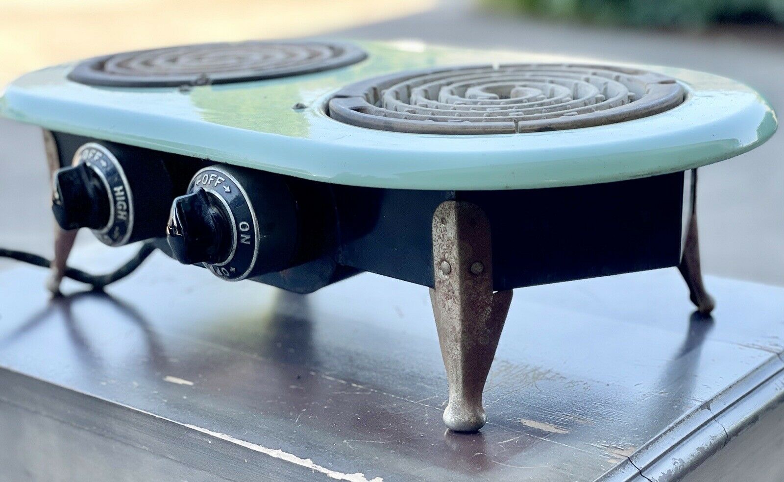 VINTAGE WESTINGHOUSE 2 BURNER ELEC HOT PLATE Blue PORCELAIN TOP RETRO **WORKS - Fresh Stock Dated February 2026