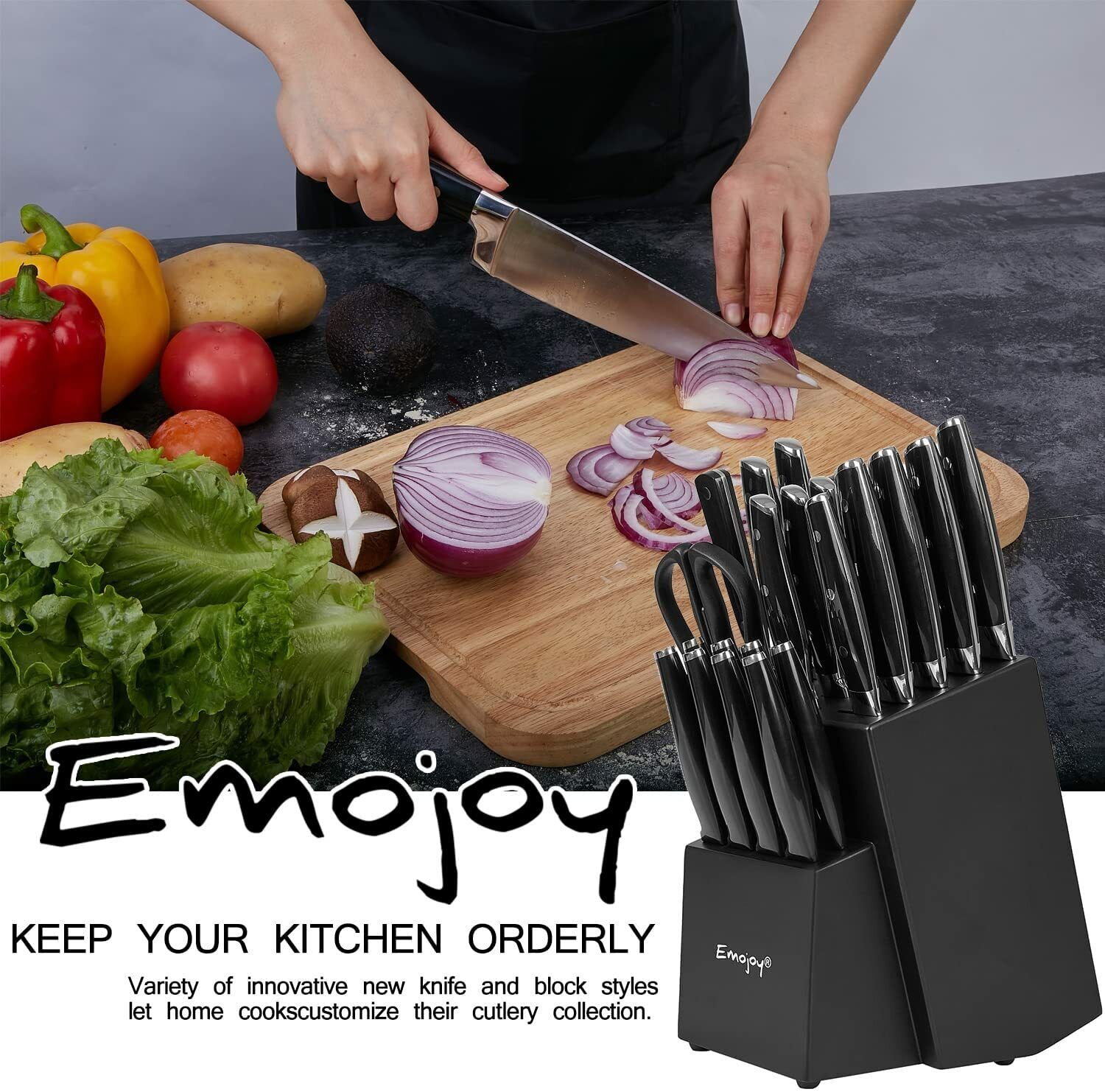 Knife Set, 22-Piece Kitchen Knife Set with Block Wooden German Stainless Steel - Fresh Stock Dated February 2026