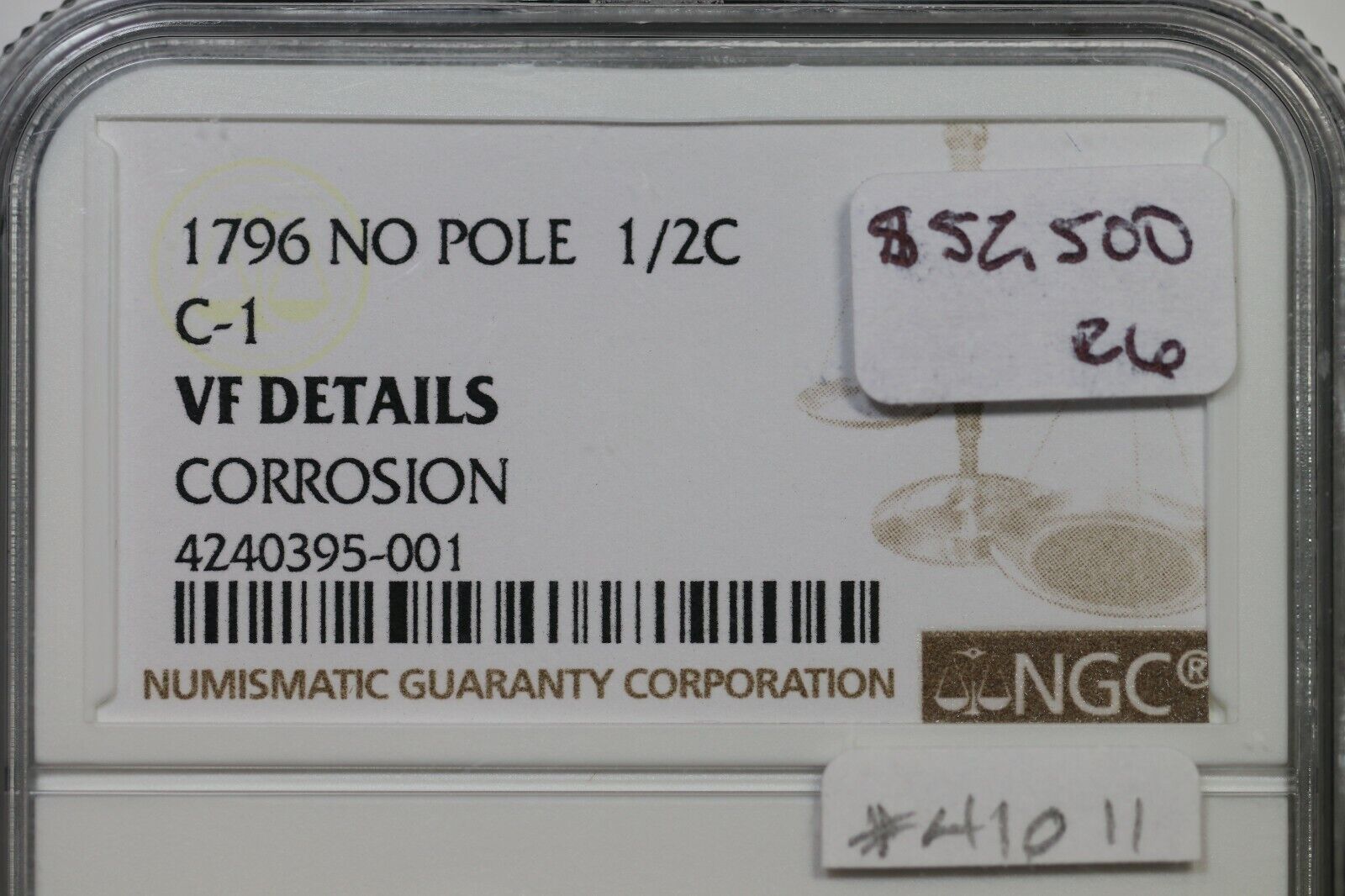 1796 C-1 NGC VF DETAILS No Pole Liberty Cap Half Cent Coin 1/2c - Fresh Stock Dated December 2025