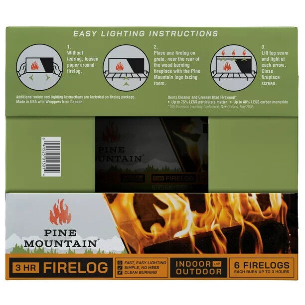 2 Box Pine Mountain Traditional 3-Hour Firelogs, Long Burning Fire Log 12 Pack - Fresh Stock Dated January 2026