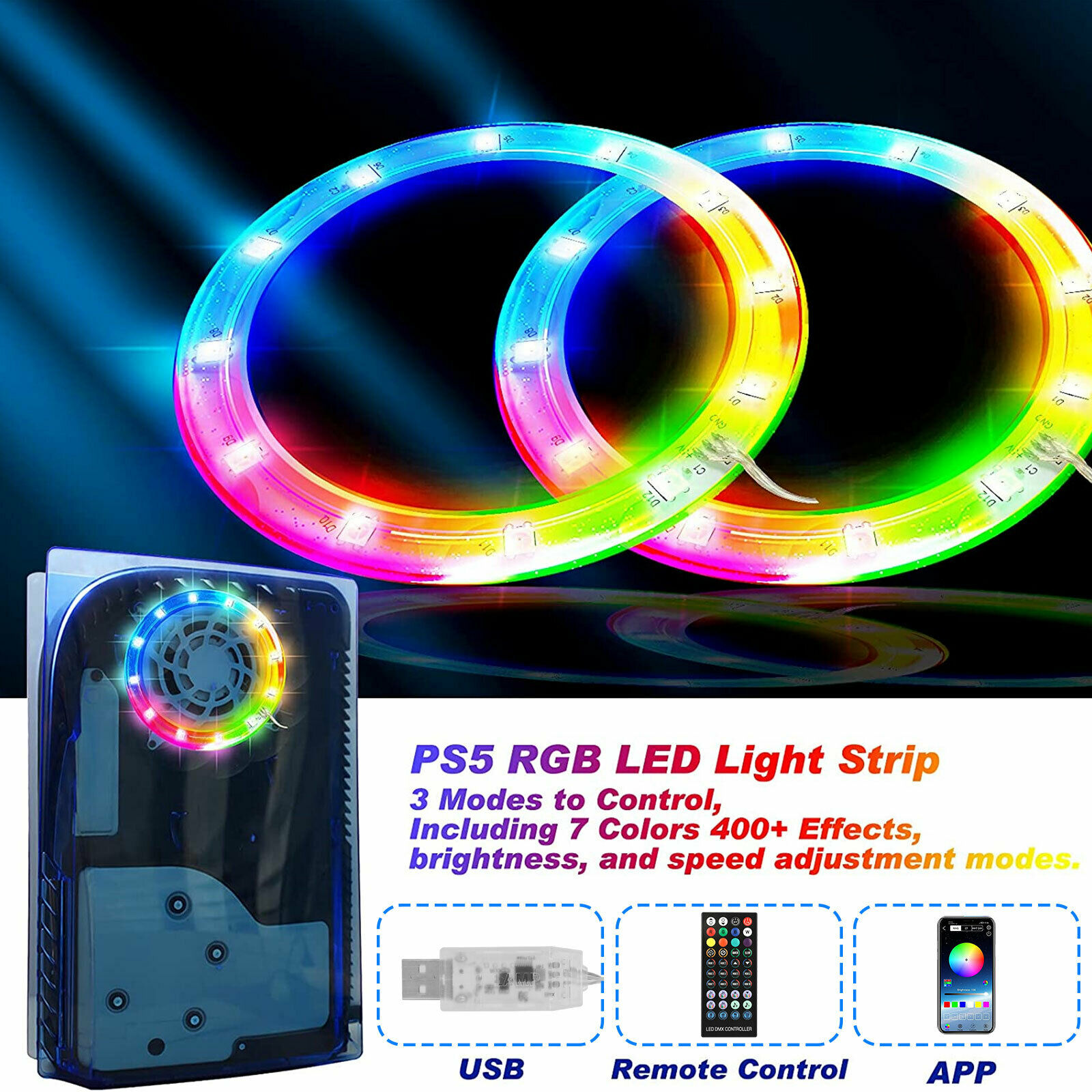 LED Light Strip 5050 RGB Lights Sync Music 8 Colors 400 Effects for PS5 Console - Fresh Stock Dated February 2026