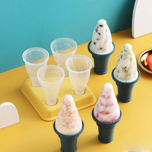 4Pcs Set Ice-cream Cone Mold Food Grade PP Popsicle Molds Frozen Mould Ice Tray - Fresh Stock Dated February 2026