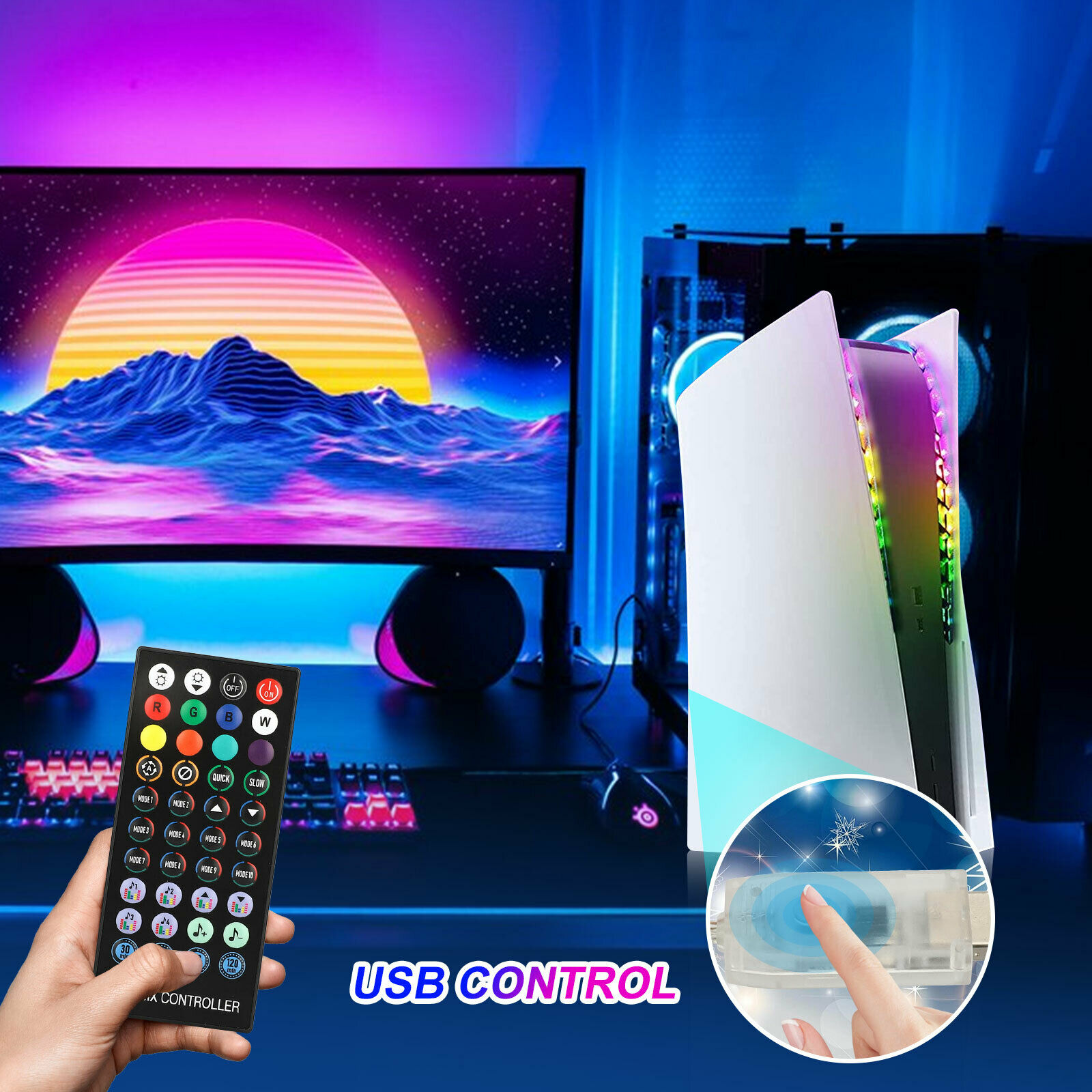 LED Light Strip 5050 RGB Lights Sync Music 8 Colors 400 Effects for PS5 Console - Fresh Stock Dated February 2026