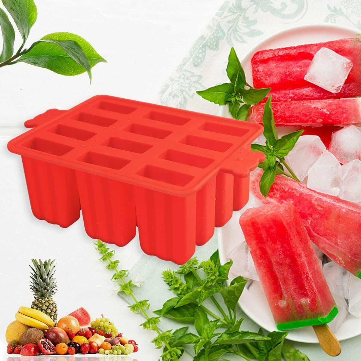 12 Cavity Silicone Popsicle Molds w/Tray Cover Lid + Sticks + Brush + Bags - Fresh Stock Dated February 2026