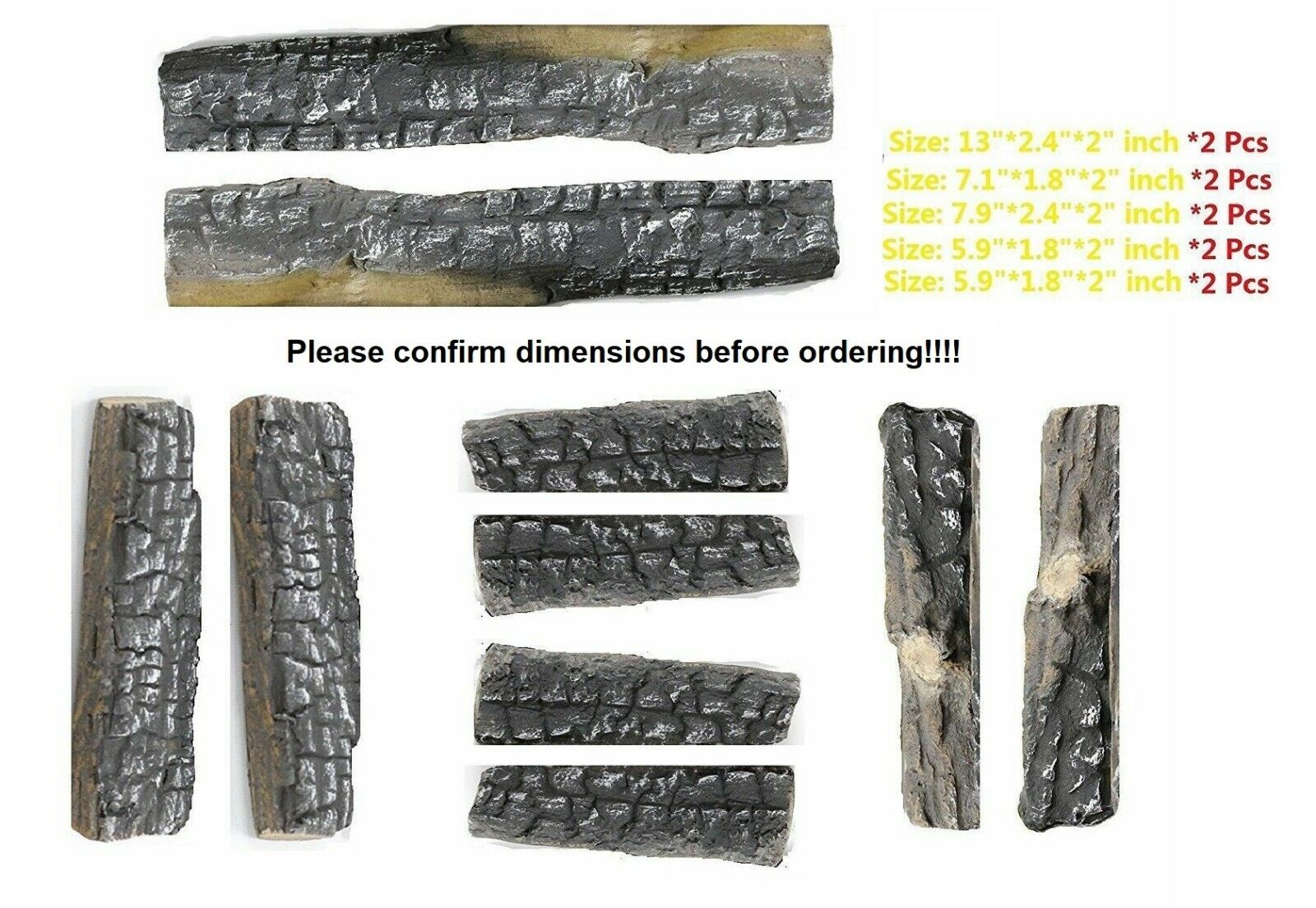 10 Ceramic fiber Wood-like Logs for Ethanol&electric fireplace gas firepit Stove - Fresh Stock Dated January 2026