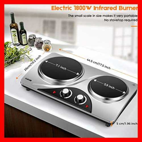 CUKOR Electric Hot Plate 1800W Portable Stove Infrared Double Burner Heat Up In - Fresh Stock Dated February 2026